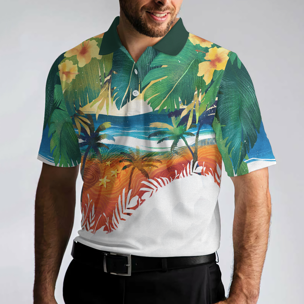 Golf Summer Tropical Beach Landscape Polo Shirt For Men - Hyperfavor