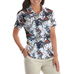 Tropical Flowers Shirt Short Sleeve Women Polo Shirt - Hyperfavor