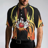 No Pin Left Behind Bowling Polo Shirt, Black Shirt With Flames, Polo Style Bowling Shirt For Men - Hyperfavor