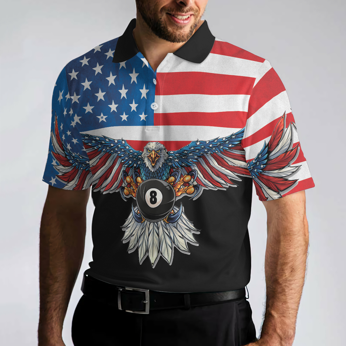 Billiards American Eagle Polo Shirt, Cool American Flag Billiards Shirt For Men, Best Billiards Gift Idea - Hyperfavor