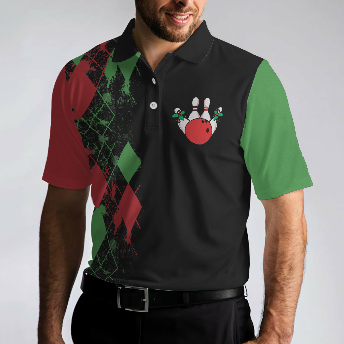 Bowly Night Polo Shirt, Christmas Themed Polo Shirt Design, Best Christmas Gift Idea For Bowling Lovers - Hyperfavor