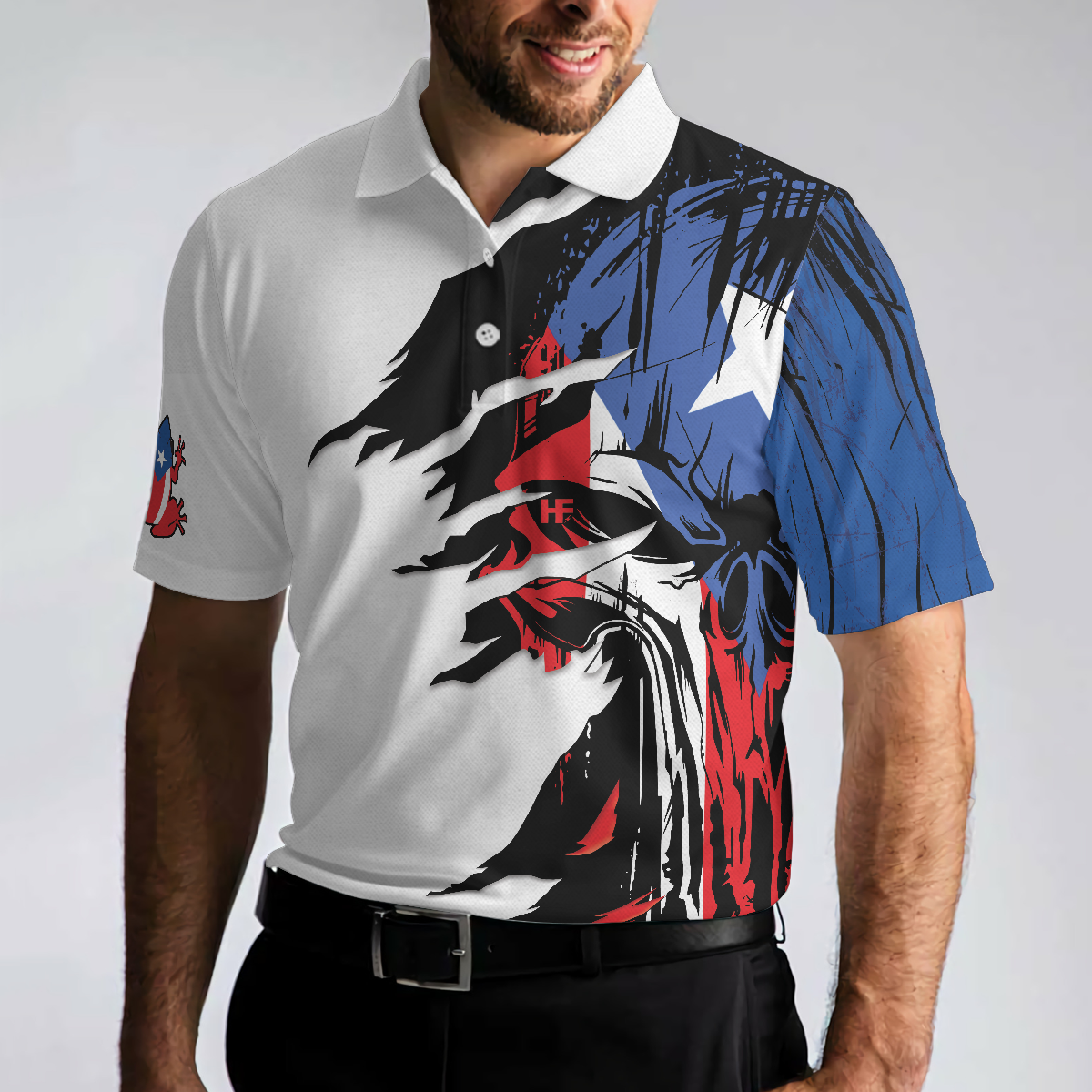 Puerto Rico Skull Polo Shirt, White Skull Puerto Rico Flag Shirt For American, Best Puerto Rico State Shirt - Hyperfavor