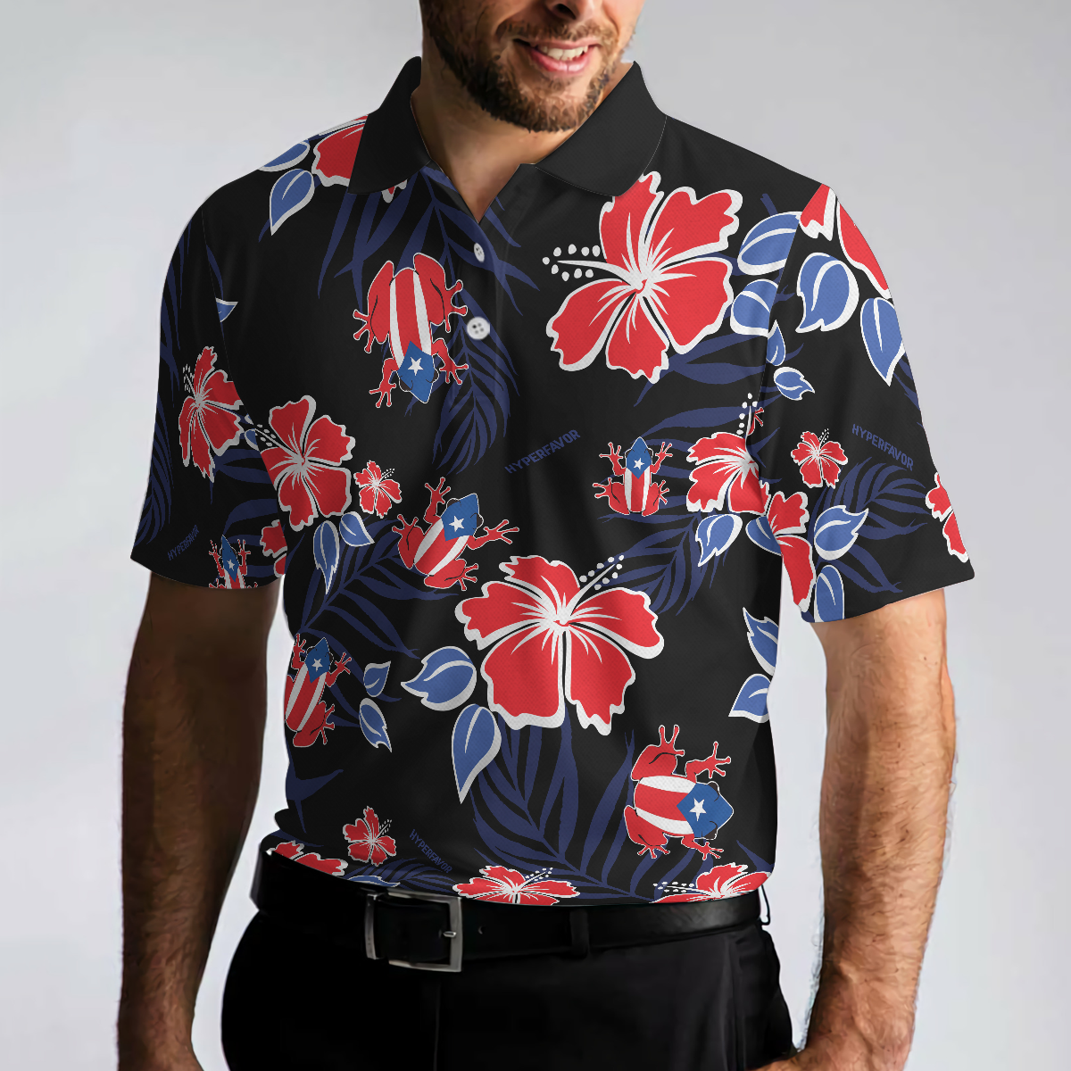 Puerto Rico Common Coquí Flag Polo Shirt, Puerto Rican Toad And Floral Shirt - Hyperfavor