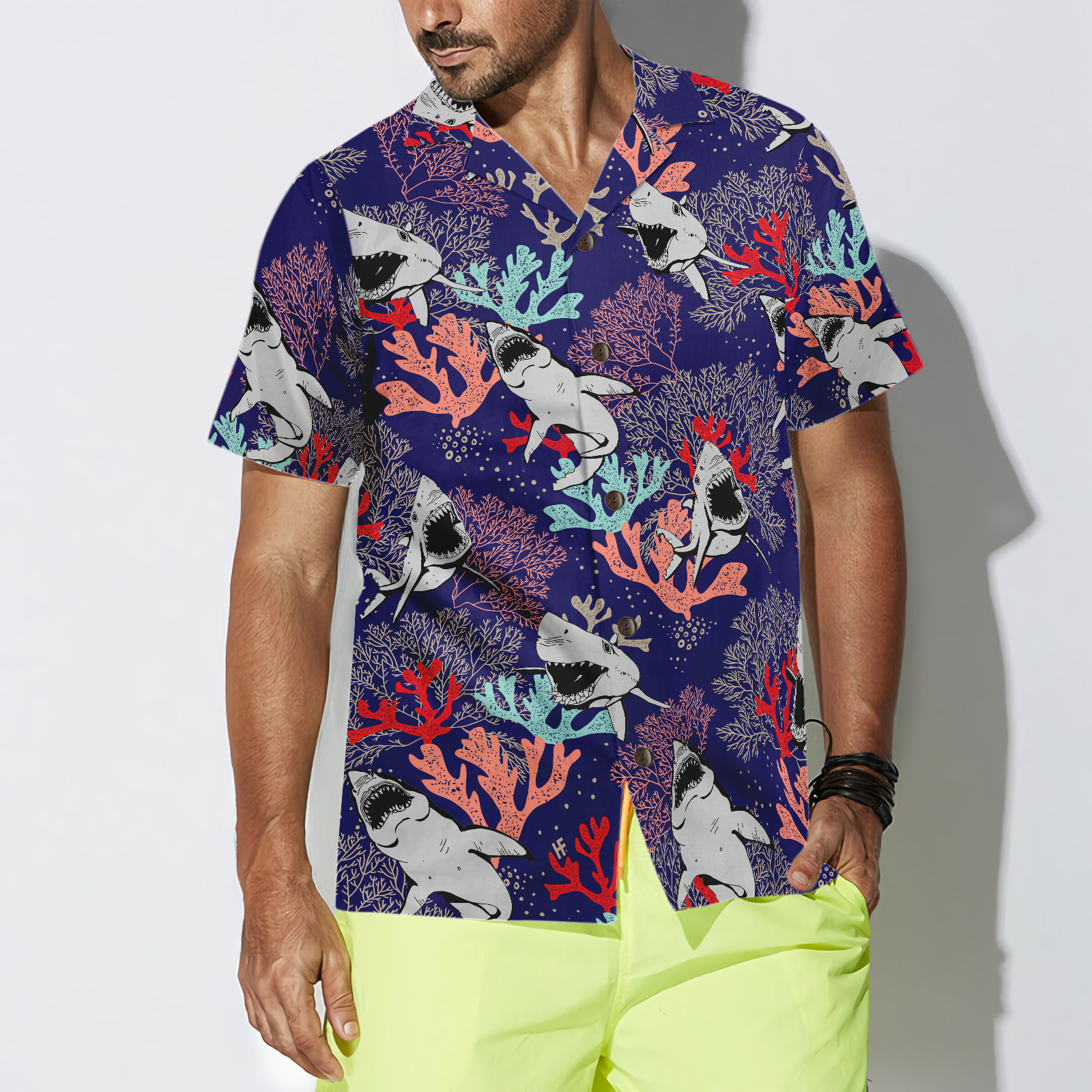 Blue Ocean Coral Sharks Hawaiian Shirt - Hyperfavor