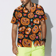 Pumpkin Flower Halloween Theme Hawaiian Shirt - Hyperfavor