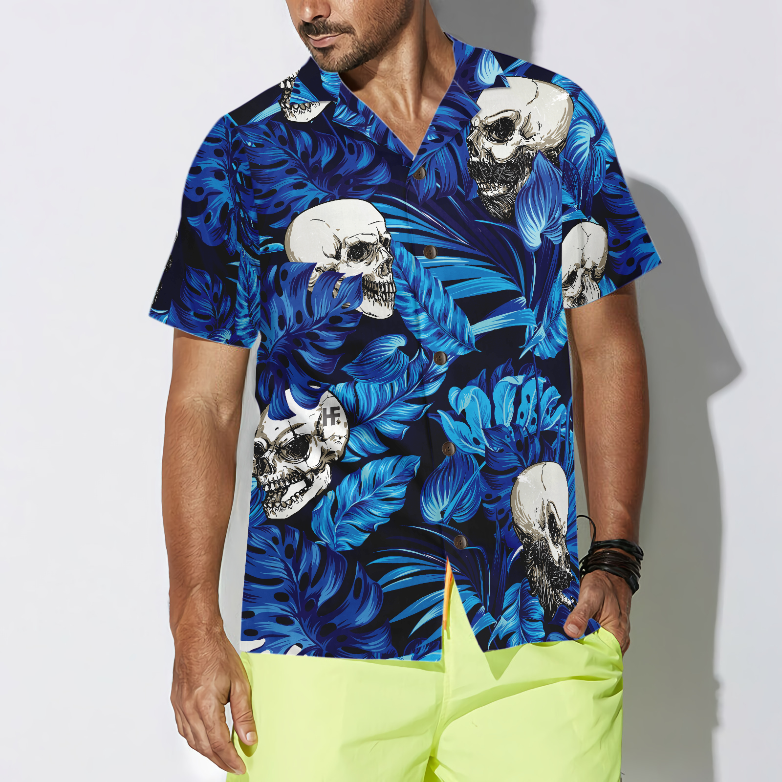 Blue Tropical Floral Summer And Skull Hawaiian Shirt - Hyperfavor