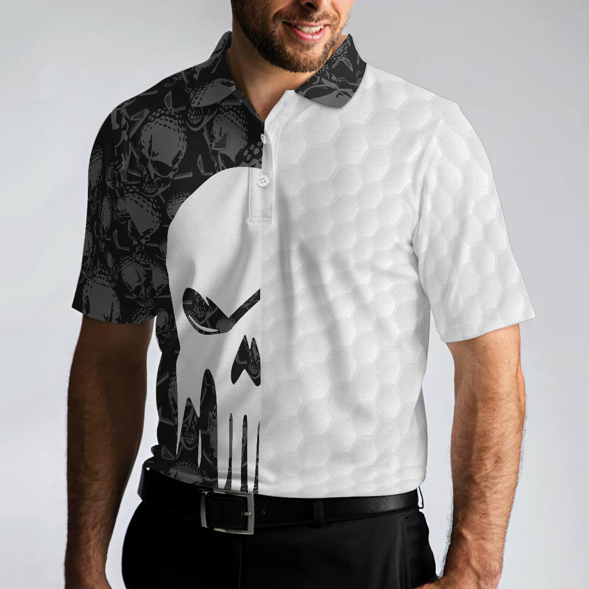 Bad Day Of Golf Polo Shirt, Black And White Skull Golf Shirt For Golfers, Funny Golf Shirt With Sayings - Hyperfavor