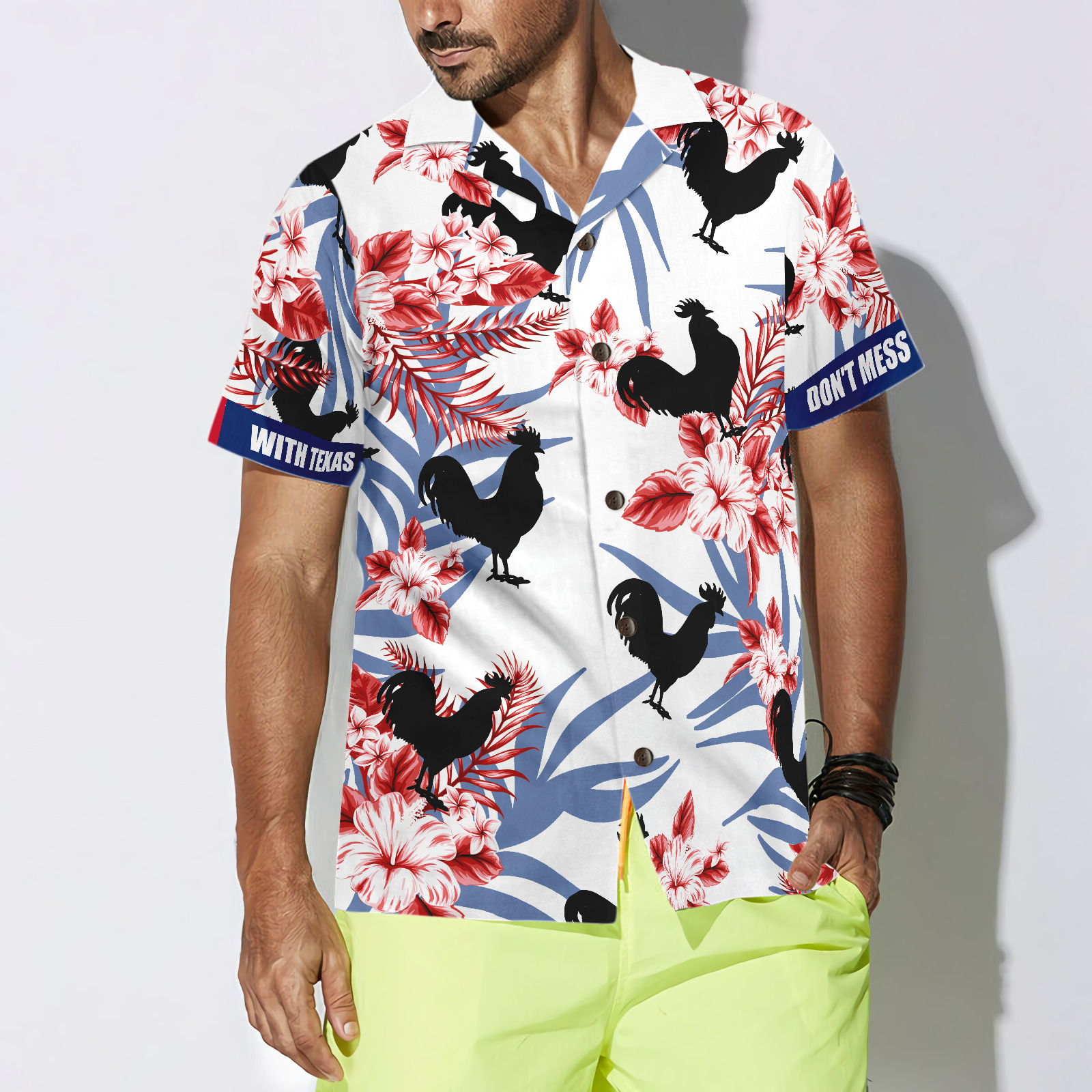 Black Rooster Texas Hawaiian Shirt - Hyperfavor