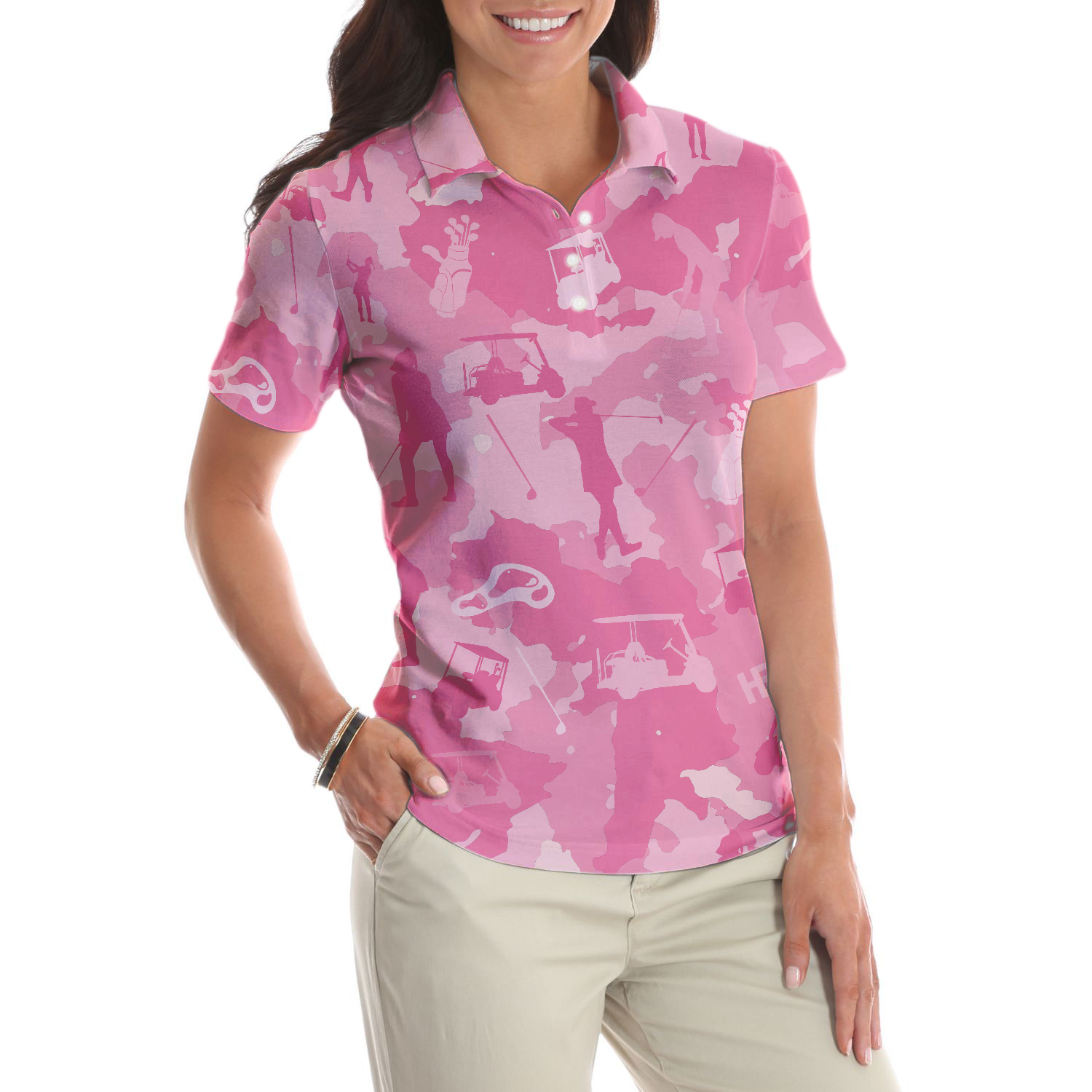 Golf Girl Camouflage V2 Short Sleeve Women Polo Shirt, Pink Camo Golf Shirt For Ladies, Cool Golf Gift For Women - Hyperfavor