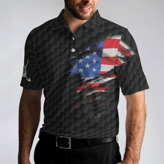 American Flag Teared Golf Pattern Golf Polo Shirt, Best Golfing Shirt Design For Patriotic Golfers - Hyperfavor