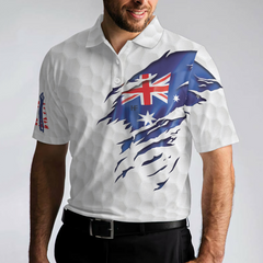 Golf Australian Flag Polo Shirt, White Golf Pattern Polo Shirt, Best Australian Golf Shirt For Men - Hyperfavor