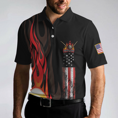 Flame 9 Ball Billiards Pool Polo Shirt, American Flag Billiards Shirt For Men, Gift For Pool Players - Hyperfavor