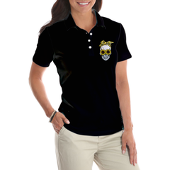 You Are My Sunshine Skull Sunflower Short Sleeve Women Polo Shirt, Black Skull Polo Shirt For Ladies - Hyperfavor