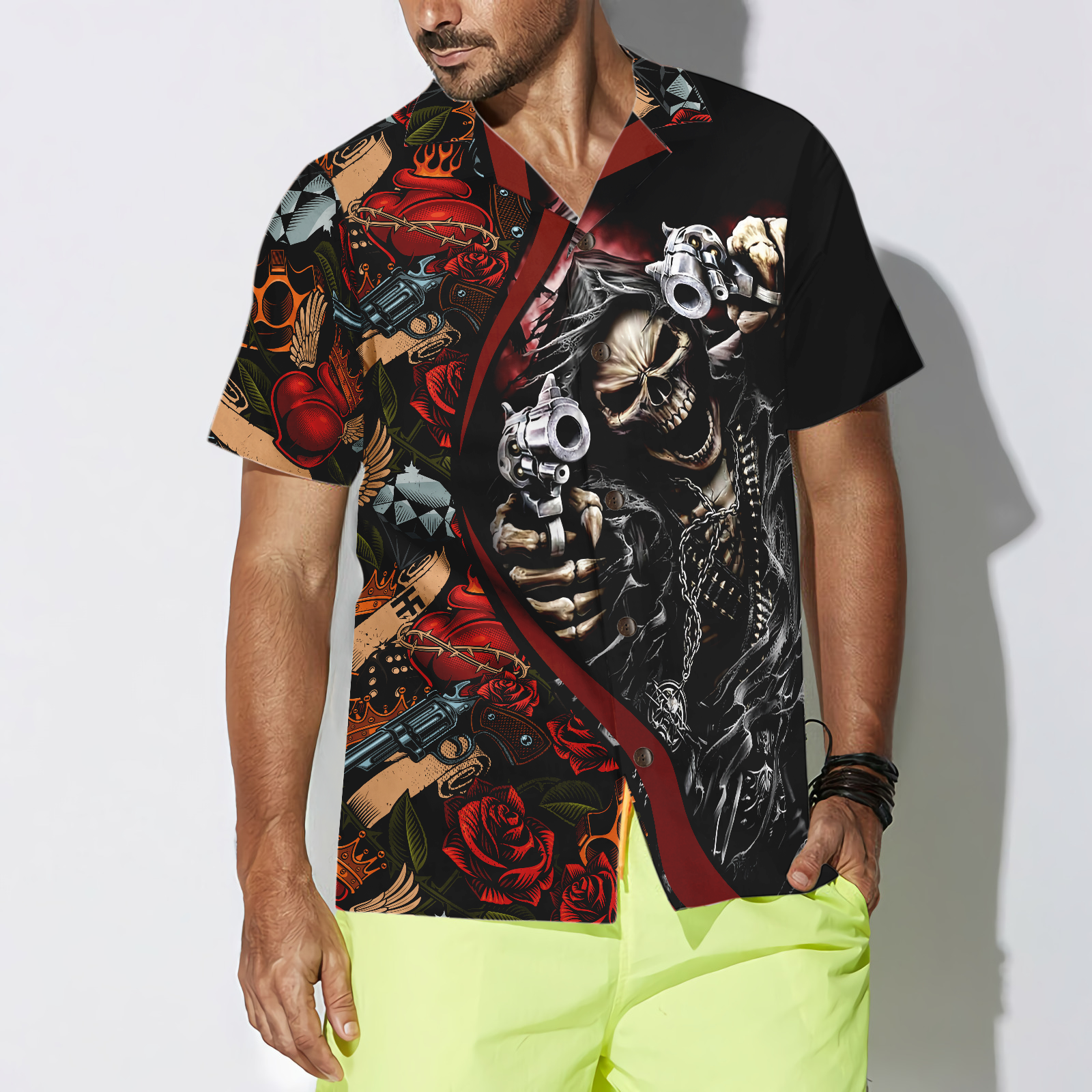 Cool Gun Skull Hawaiian Shirt - Hyperfavor