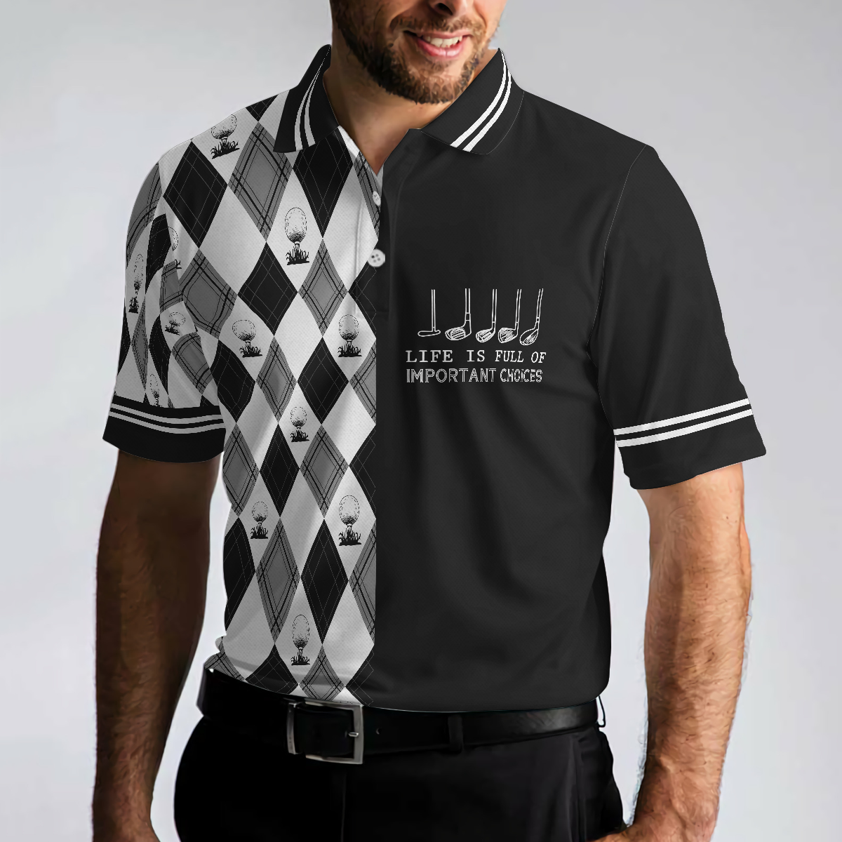 Life Is Full Of Important Choices Golf Polo Shirt, Black And White Golf Pattern Polo Shirt, Best Golf Shirt For Men - Hyperfavor