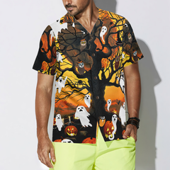 Night Of Pumpkin & Ghost Hawaiian Shirt - Hyperfavor