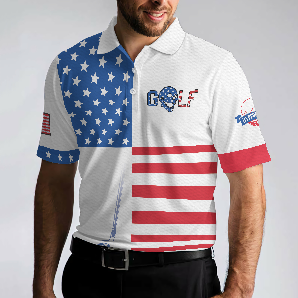 Horizontal Stripes Pattern Short Sleeve Golf Polo Shirt, American Flag Polo Shirt, Patriotic Golf Shirt For Men - Hyperfavor