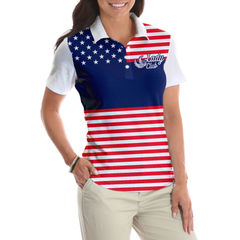 Lady Squad America Flag Golf Shirt, Short Sleeve Women Polo Shirt - Hyperfavor