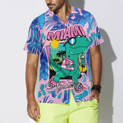 Miami South Beach Cool T- Rex Dinosaur Hawaiian Shirt - Hyperfavor