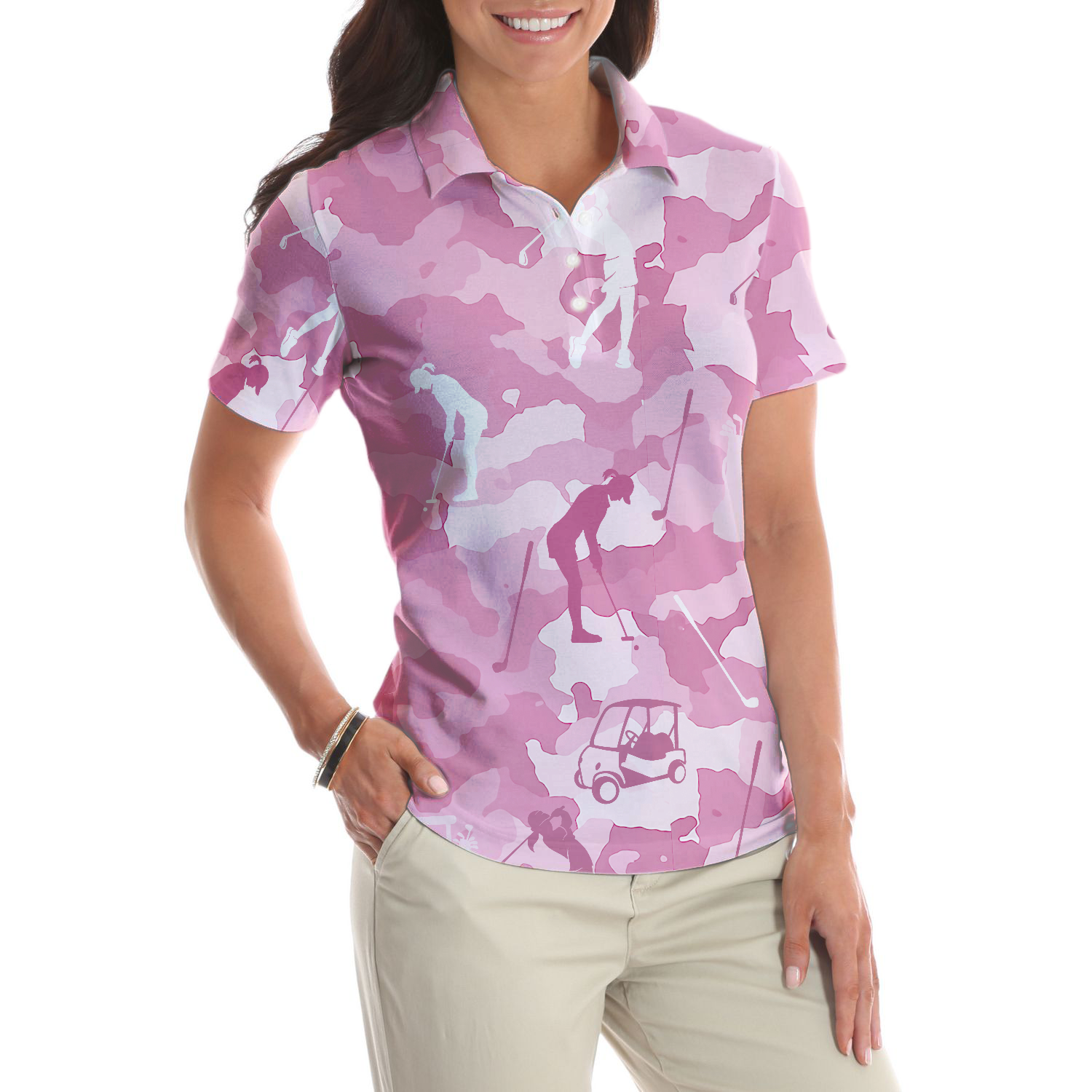 Golf Girl Camouflage Short Sleeve Women Polo Shirt - Hyperfavor