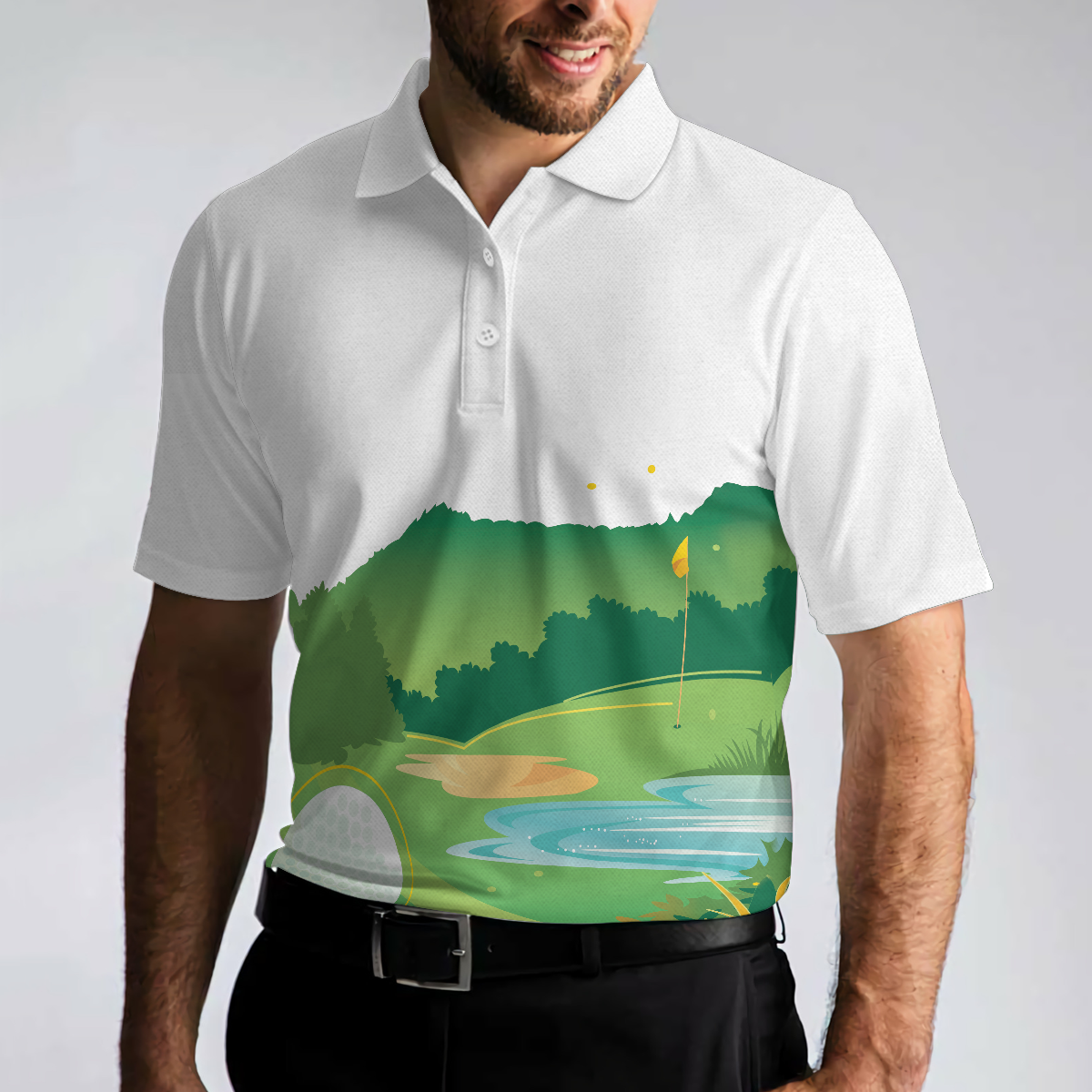 Green Golf Course Short Sleeve All Over Print Polo Shirt, Unique Golf Shirt For Men, Cool Gift For Golfers - Hyperfavor