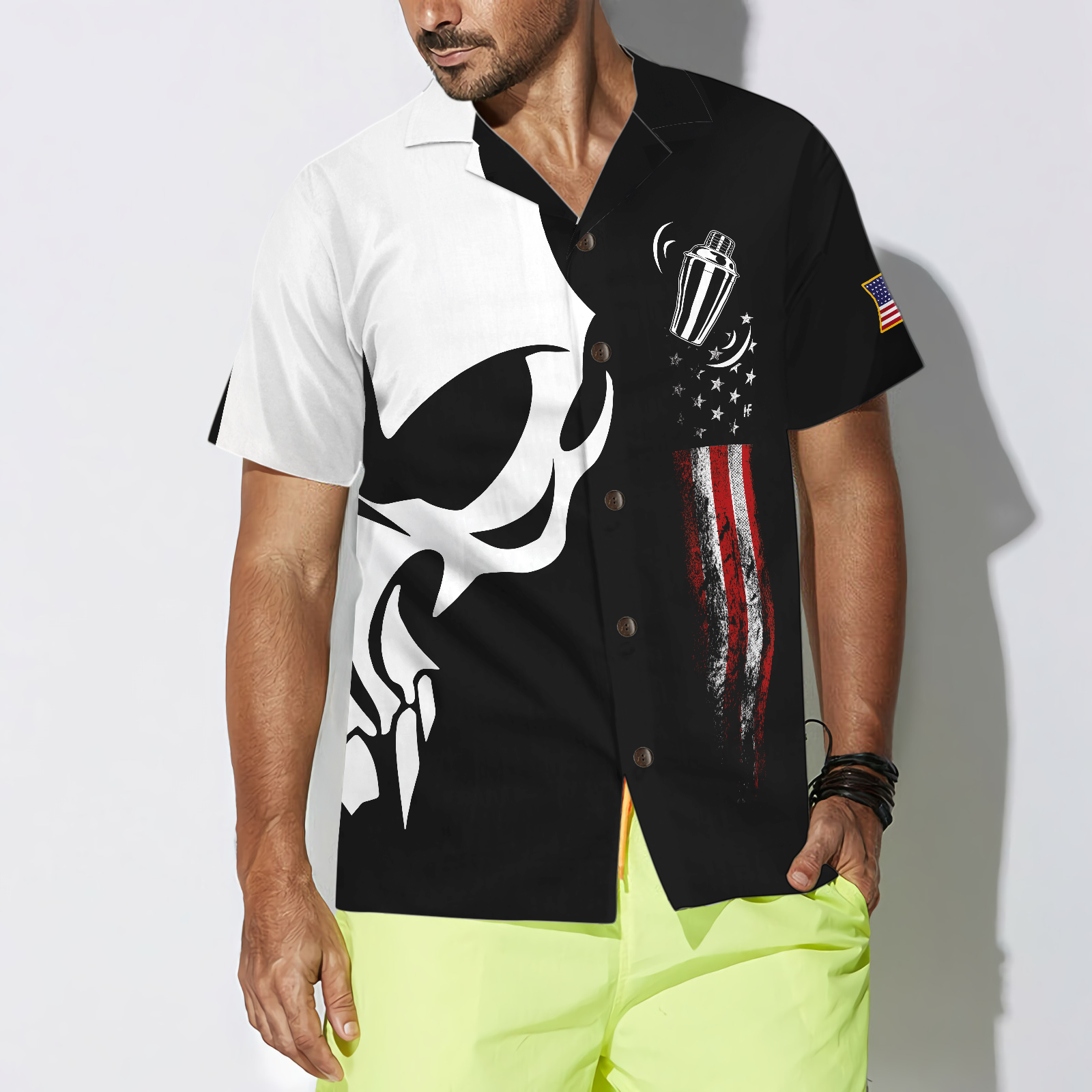 Skull Bartender Black Shirt Hawaiian Shirt - Hyperfavor