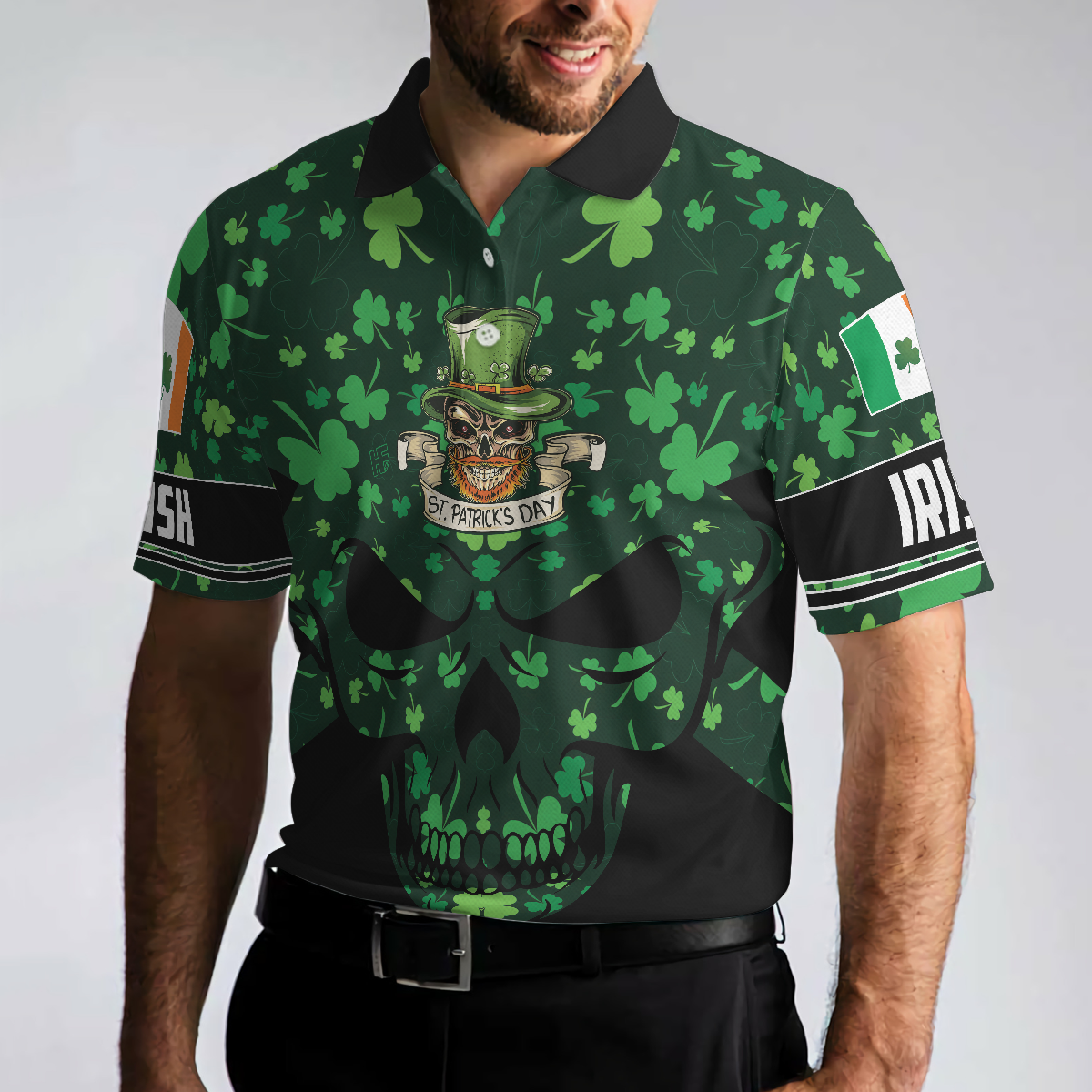 St Patrick’s Day Skull Polo Shirt, Cool Skull St Patrick's Day Polo Shirt, St Patrick Shirt For Men - Hyperfavor