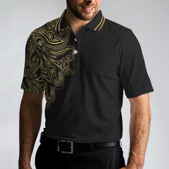 Personalized Golden Floral Paisley Golf Polo Shirt - Hyperfavor