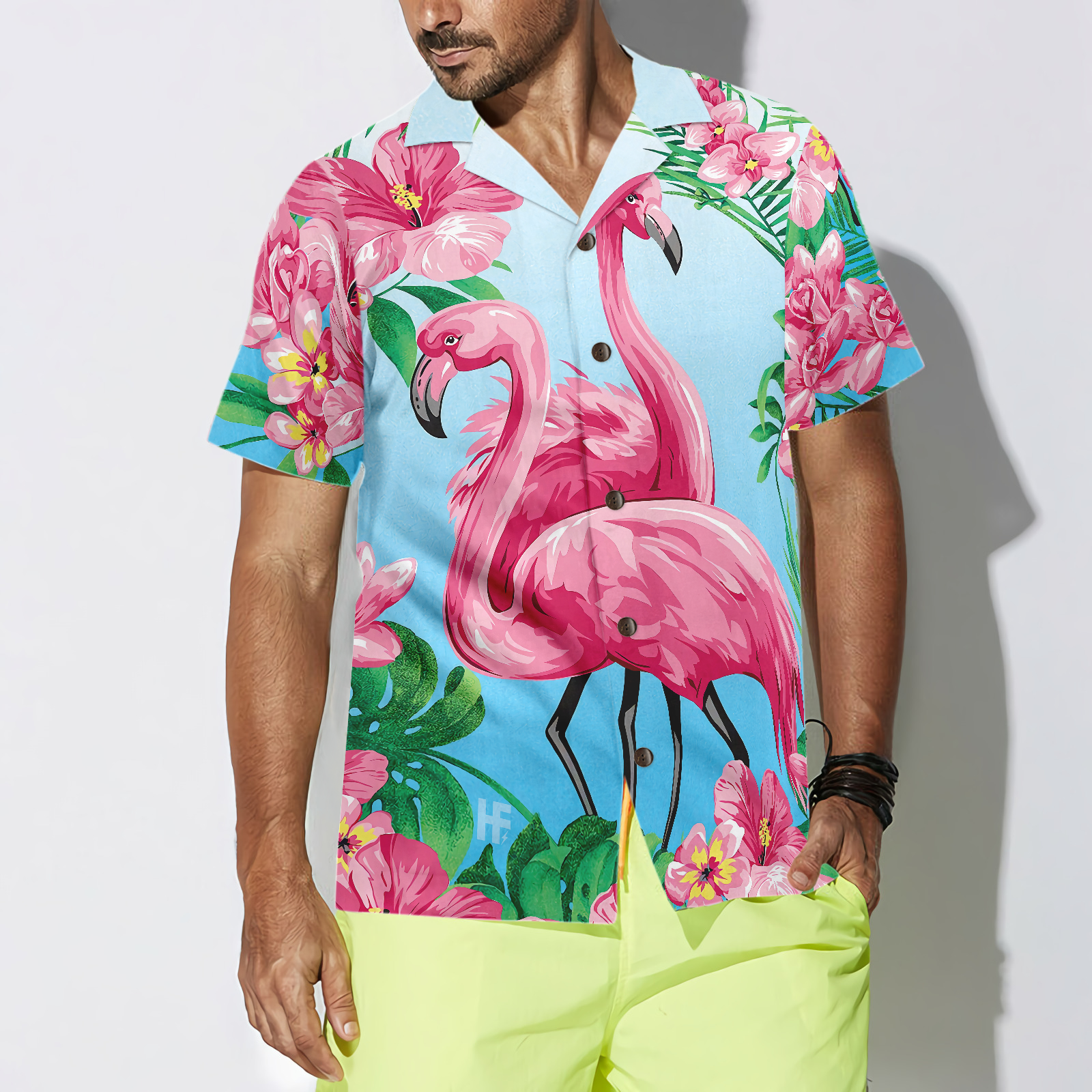 Tropical Floral Flamingo Shirt For Men Hawaiian Shirt - Hyperfavor