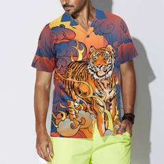 Oriental Powerful Tiger Hawaiian Shirt, Dawn Sun And Cloud Tiger Print Shirt For Men - Hyperfavor