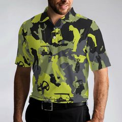 Green And Grey Camouflage Golf Polo Shirt, Military Streetwear Polo Shirt, Camo Golf Shirt For Men - Hyperfavor