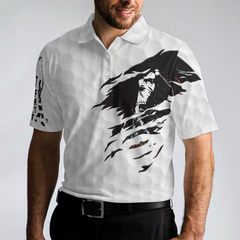 Get Golf Or Get Out, American Golfer Polo Shirt, German Black And White American Flag Golf Shirt For Men - Hyperfavor