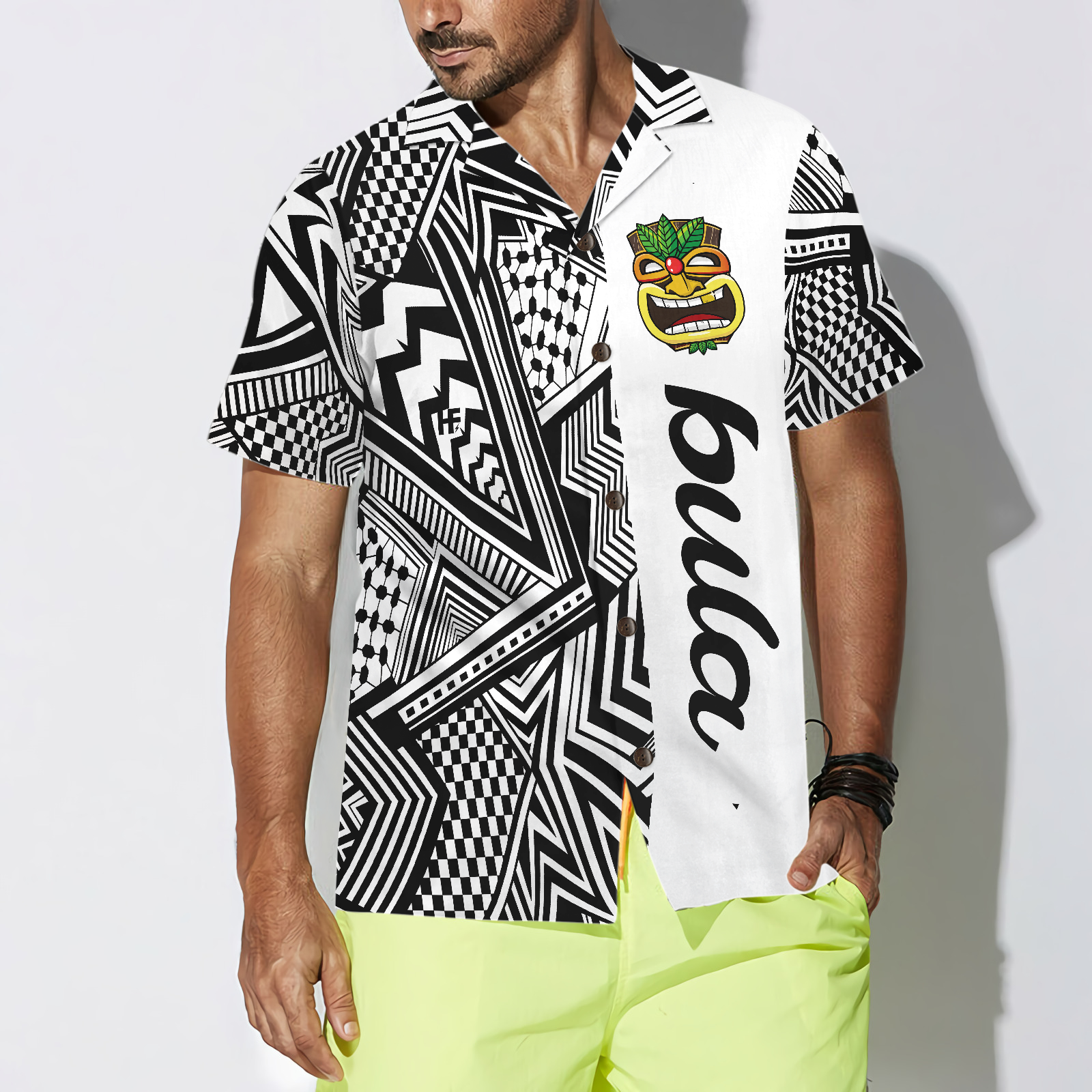 Customized Black and White Modern Pattern Bula Hawaiian Shirt - Hyperfavor