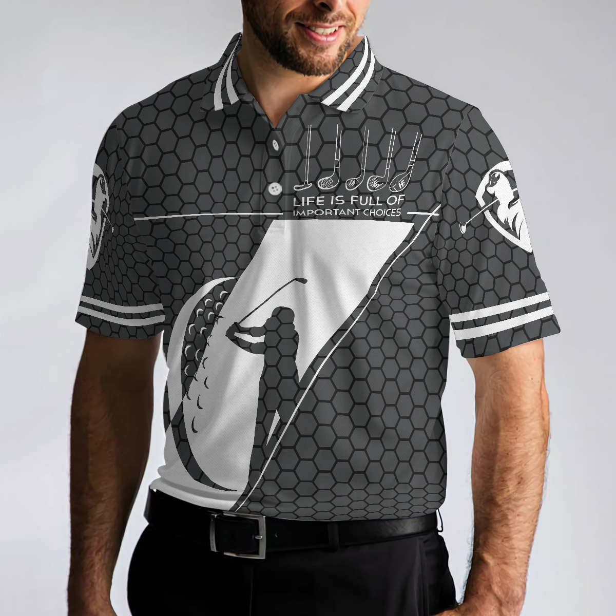 Life Is Full Of Important Choices Golf Polo Shirt, Black Golfing Pattern Polo Shirt, Best Golf Shirt For Men - Hyperfavor