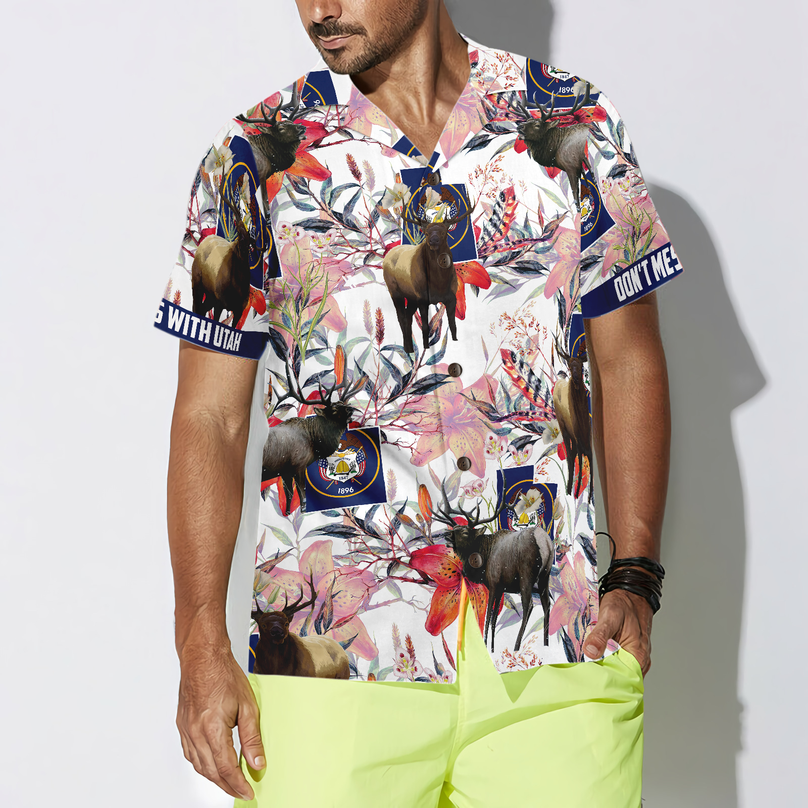 Utah Elk And The Sego Lily Hawaiian Shirt - Hyperfavor