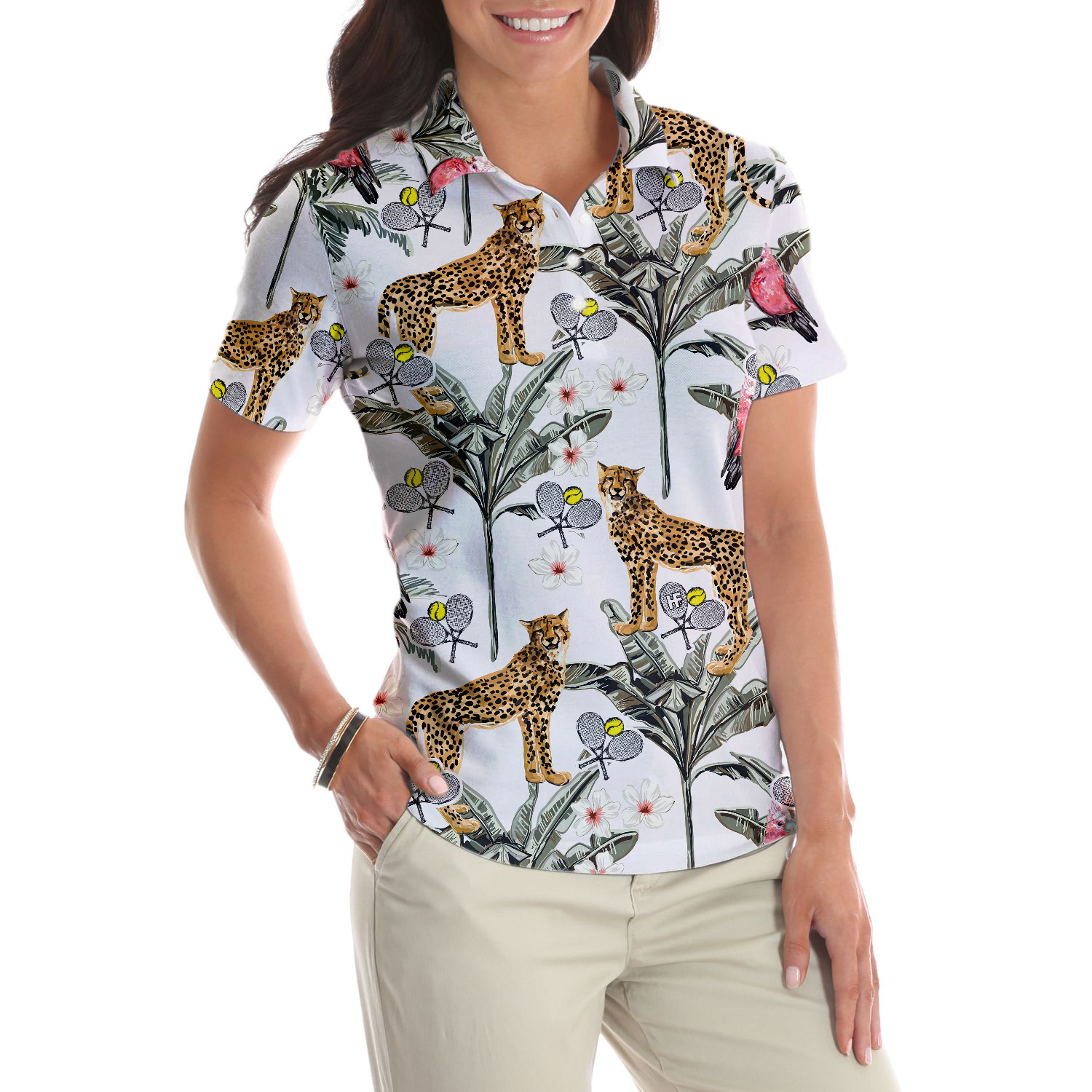 Tropical Coconut Leopard Tennis Shirt For Women Short Sleeve Women Polo Shirt - Hyperfavor