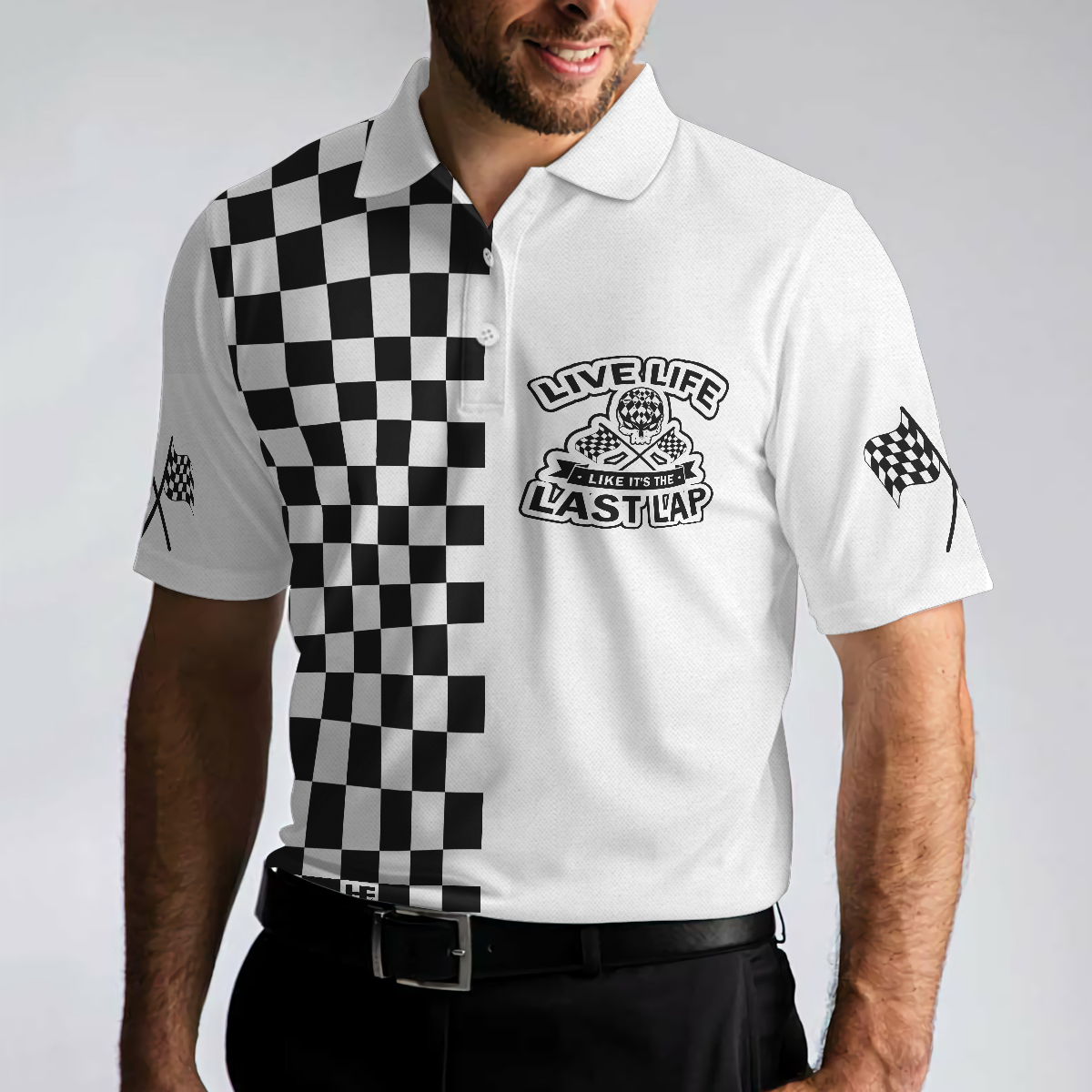 Live Life Like It's The Last Lap Racing Polo Shirt, Black And White Racing Shirt For Men - Hyperfavor