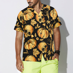 Pumpkin & Skull Halloween Hawaiian Shirt - Hyperfavor