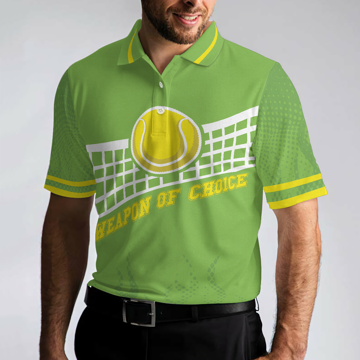 Weapon Of Choice Short Sleeve Polo Shirt, Green Tennis Ball On The Net Polo Shirt, Best Tennis Shirt For Men - Hyperfavor