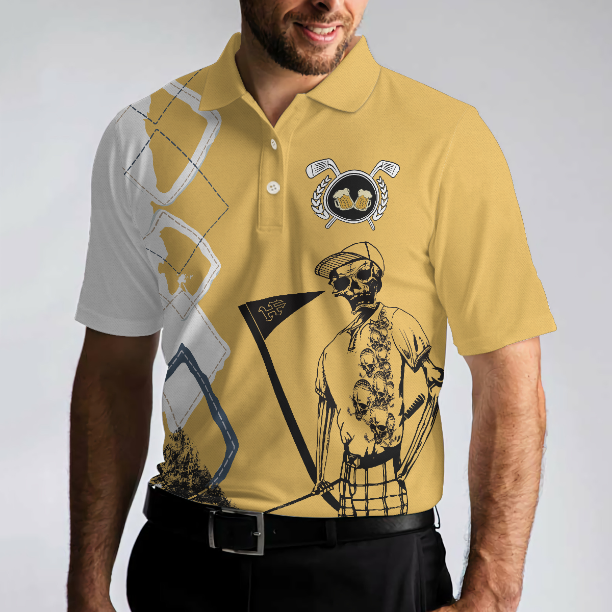 You Know What Rhymes With Golf Beer Polo Shirt, Funny Golf Shirt For Men, Yellow And White Beer Shirt - Hyperfavor