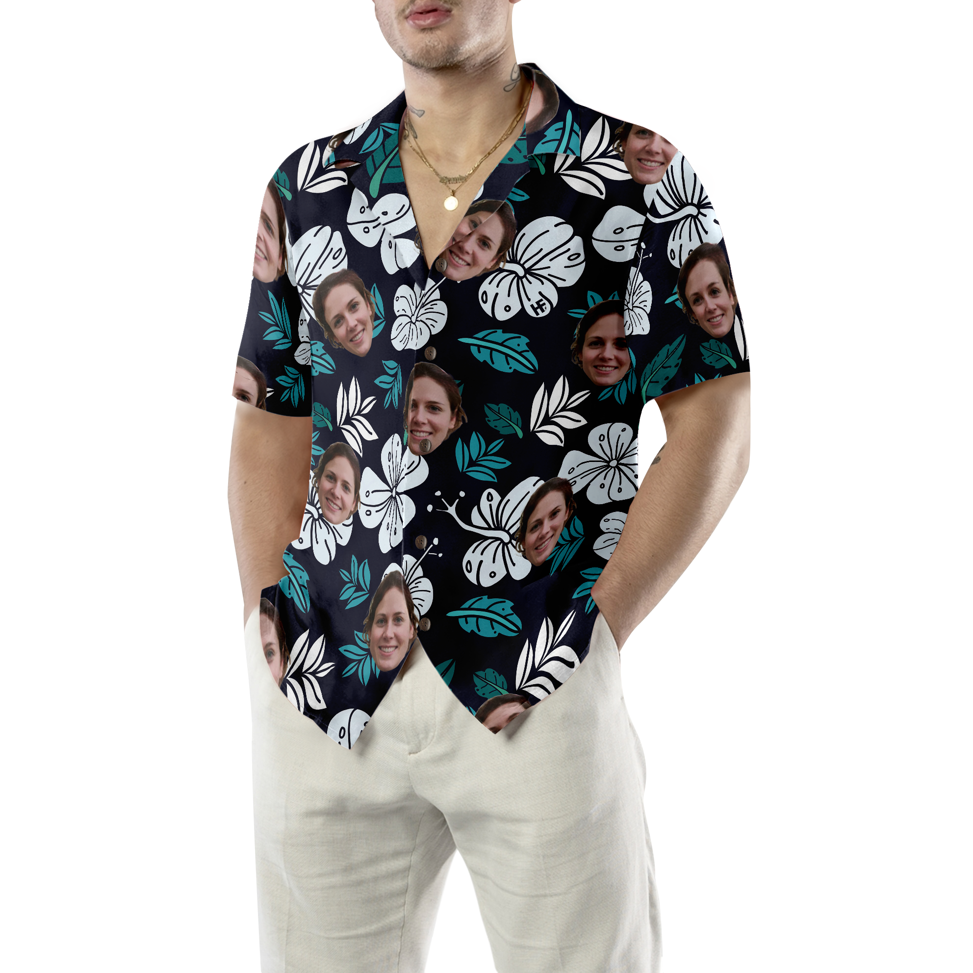 Funny Custom Face Floral Pattern seamless 01 Custom Hawaiian Shirt - Hyperfavor