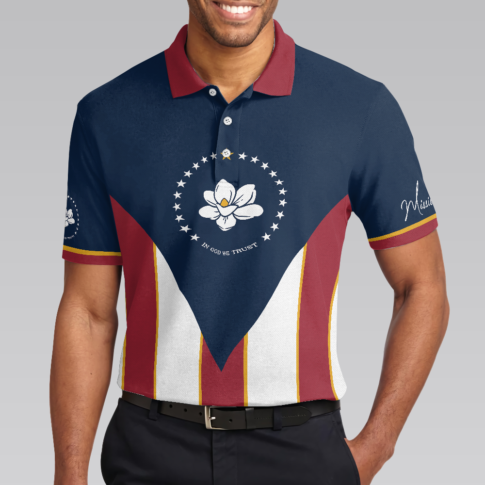 Mississippi State Flag Short Sleeve Polo Shirt, Mississippi Magnolia Flower Polo Shirt For Men - Hyperfavor