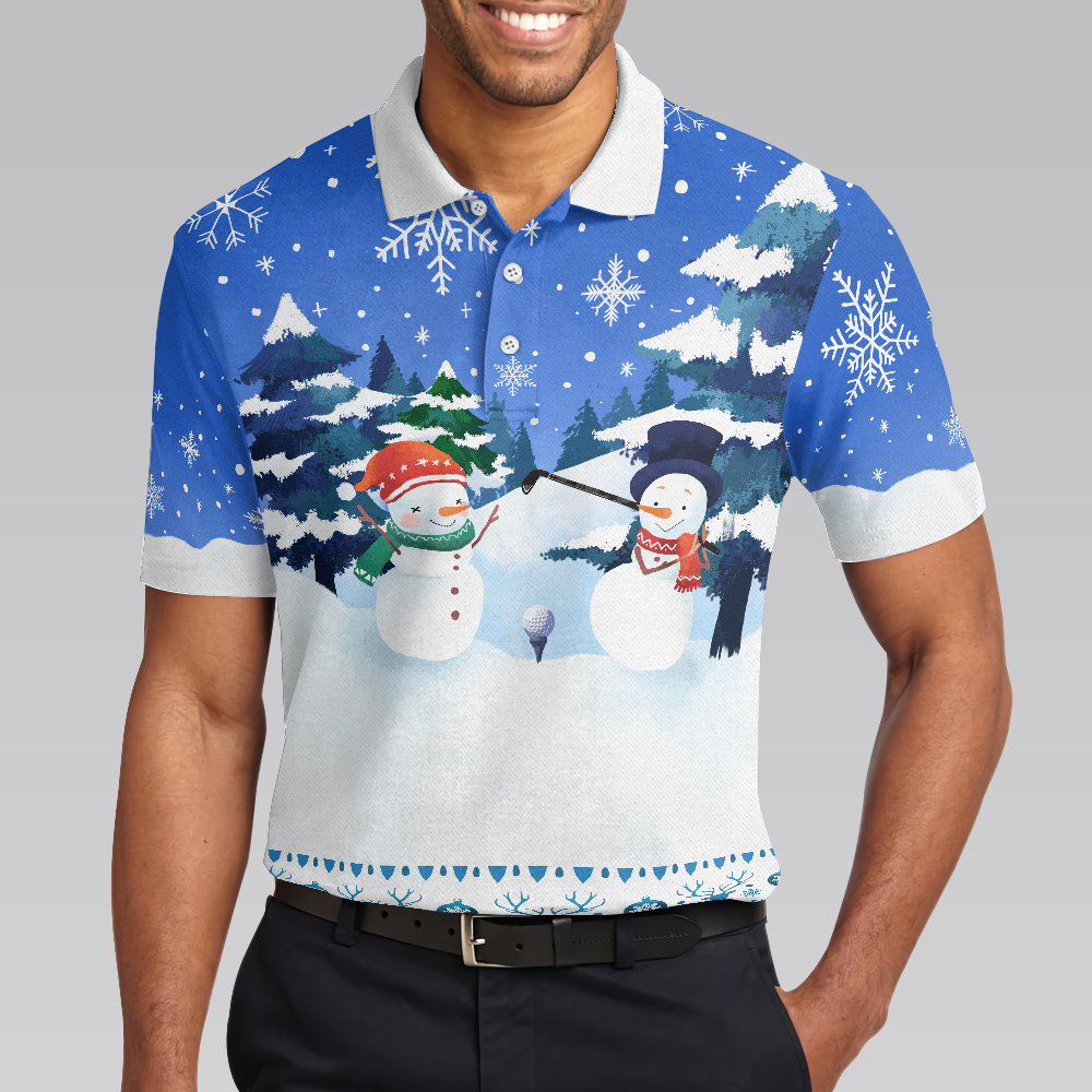 Christmas Golf Polo Shirts- Mens Golf Polo Shirts Short Sleeve- Funny Snowman Pattern Shirt Dry Fit- Christmas Shirt Idea Gift For Men - Hyperfavor