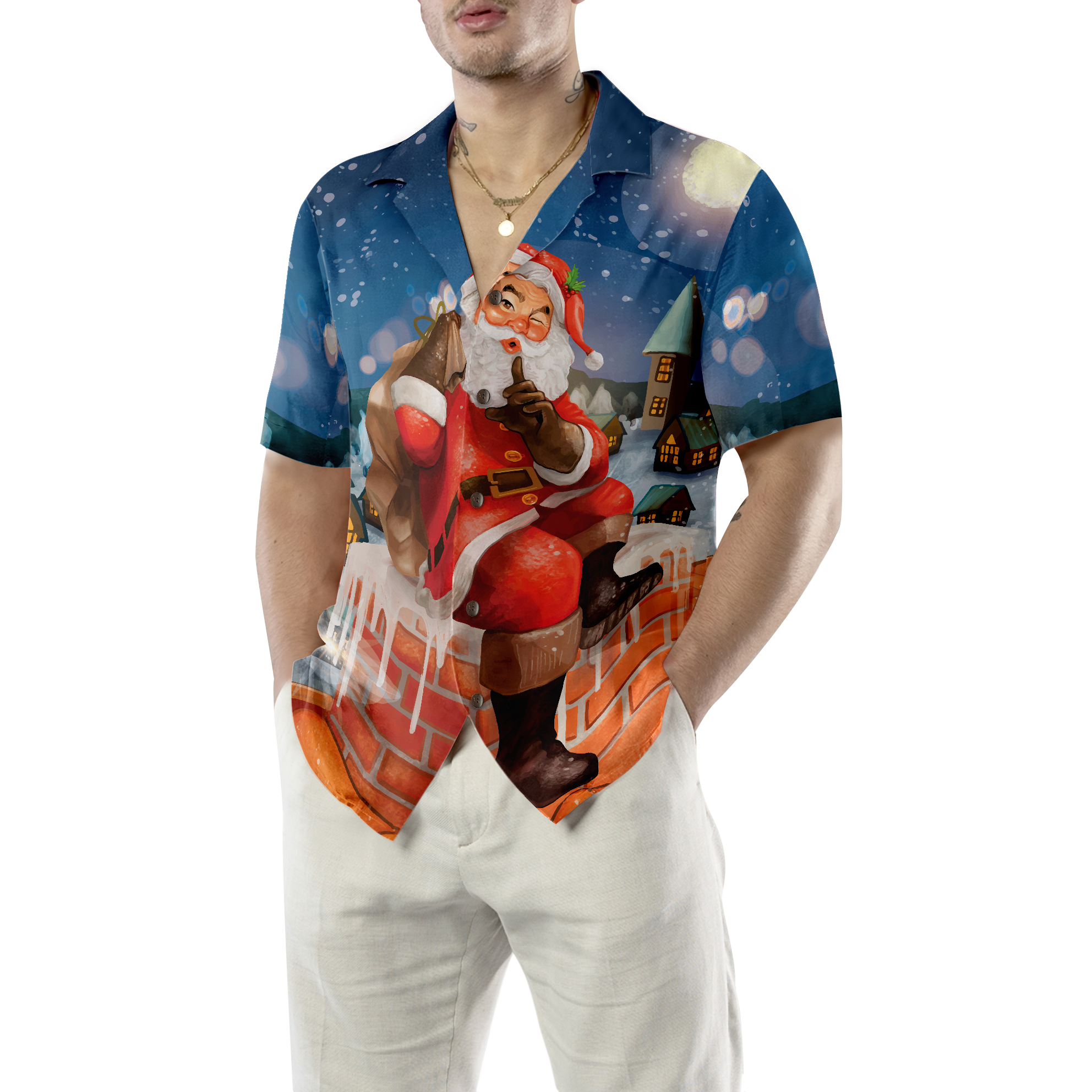 Hawaiian Shirts, Santa With Gift Shirt Short Sleeve, Christmas Shirt Idea Gift For Men and Women - Hyperfavor