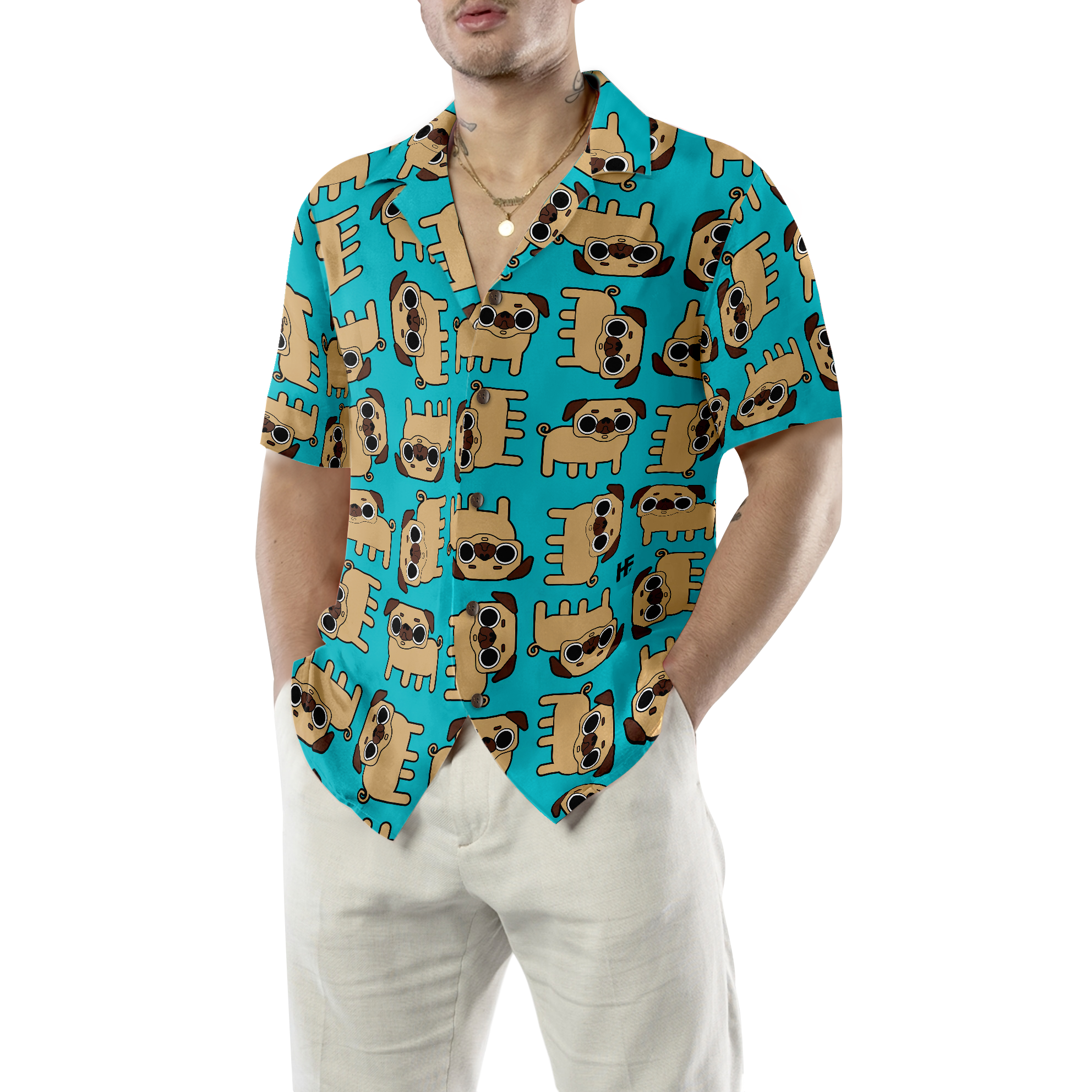 Pug Dog Seamless Pattern Shirt For Men Hawaiian Shirt - Hyperfavor