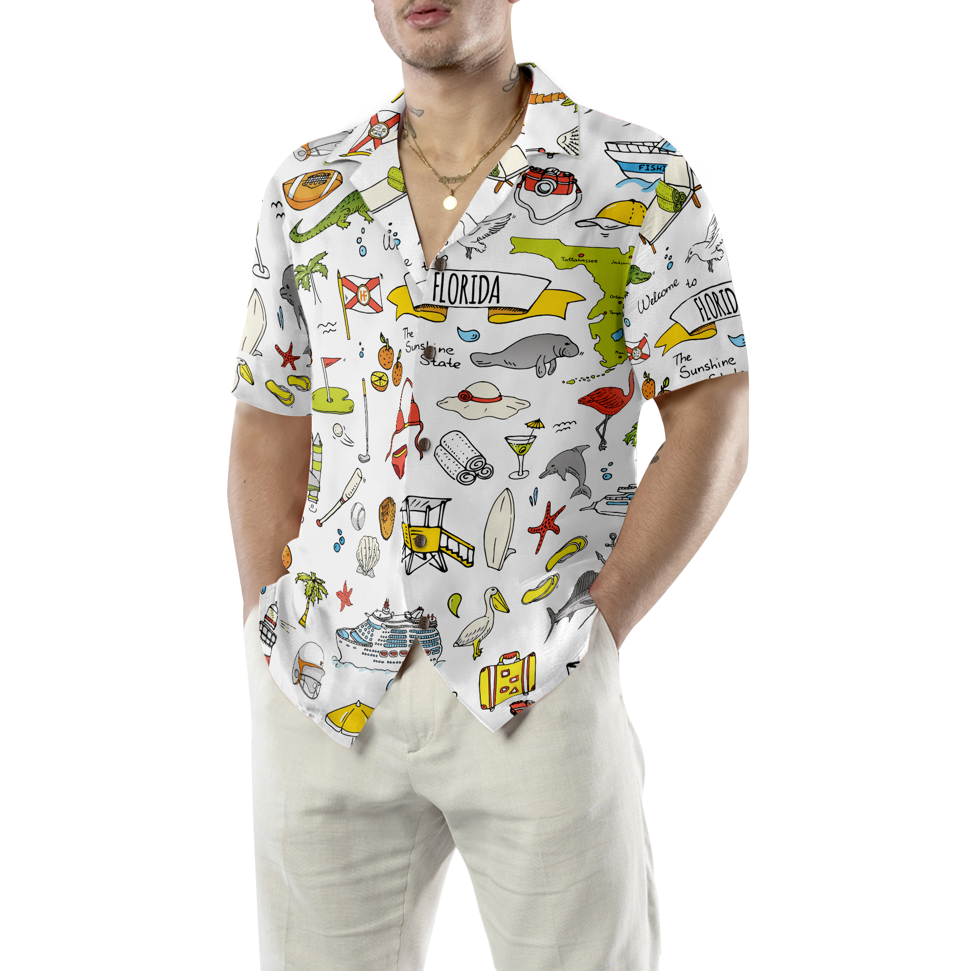 Florida In Hand Drawn Doodle Style USA Hawaiian Shirt - Hyperfavor