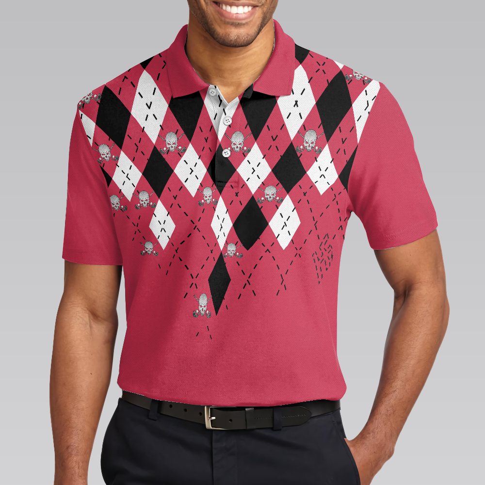 Golf Shirt With Argyle Pattern Polo Shirt, Red Plaid Pattern Golf Shirt For Golf Enthusiasts, Vibrant Golf Shirt - Hyperfavor