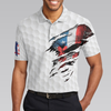 Golf Skull American Flag Short Sleeve Polo Shirt, White Golf Pattern Polo Shirt, Patriotic Golf Shirt For Men - Hyperfavor