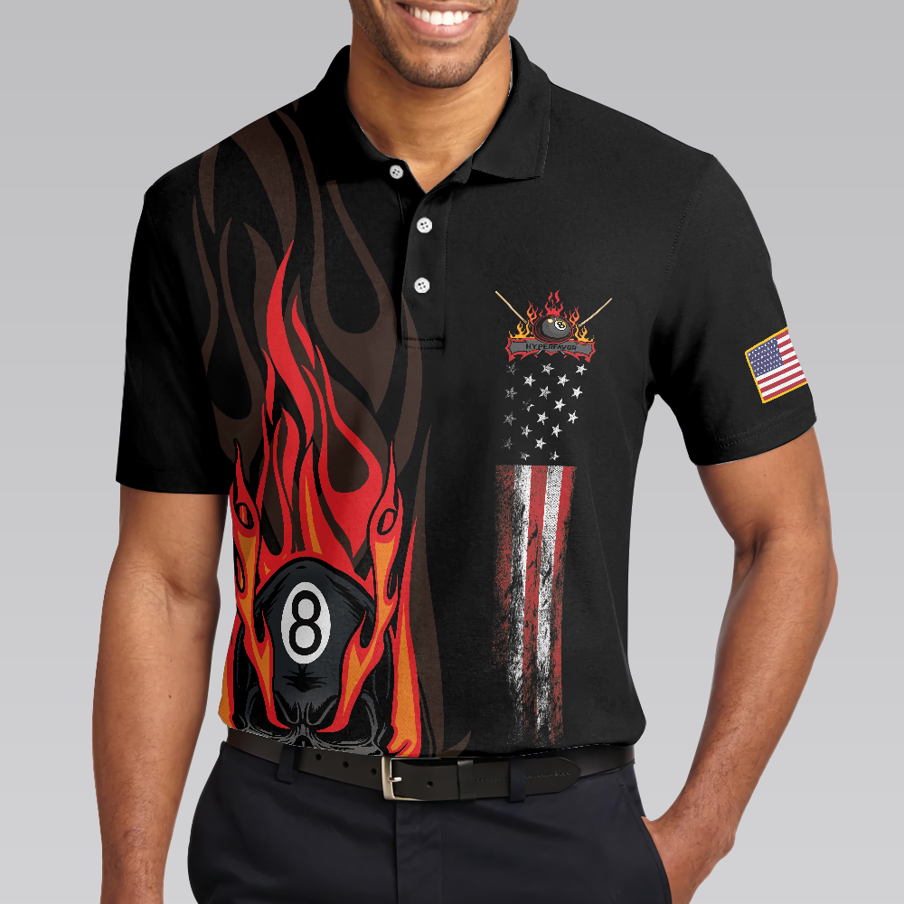 Flame Skull Billiards Pool Polo Shirt, American Flag Billiards Polo Shirt, Gift For Pool Players - Hyperfavor