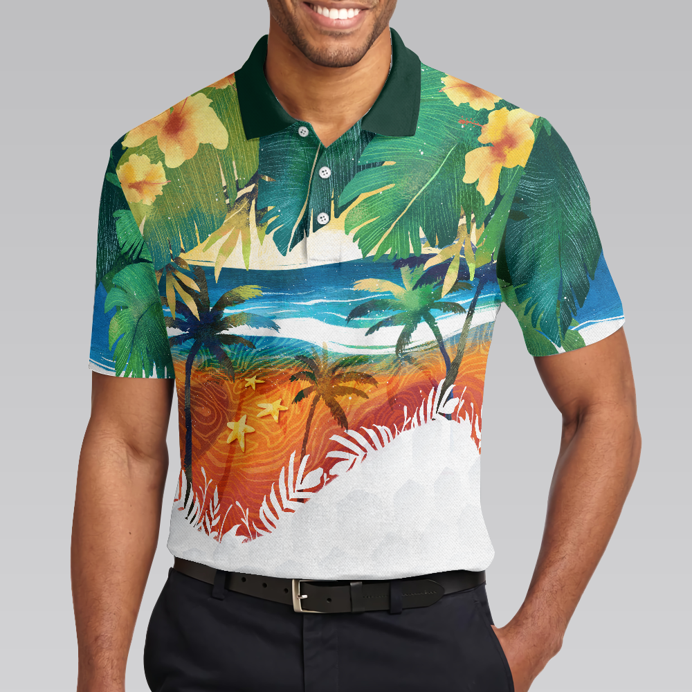 Golf Summer Tropical Beach Landscape Polo Shirt For Men - Hyperfavor